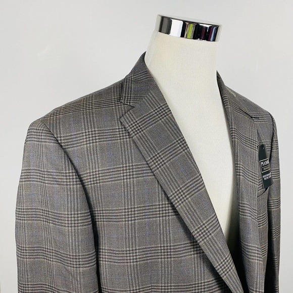 NWT Jos A Bank 46L Traveler Tailored Fit Sport Coat Wool Brown Plaid Two Button